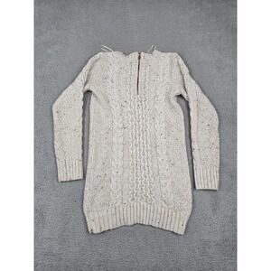 Topshop Sweater Womens 8 Cream Speckled Cable Knit‎ Half Zip Tunic Wool Blend